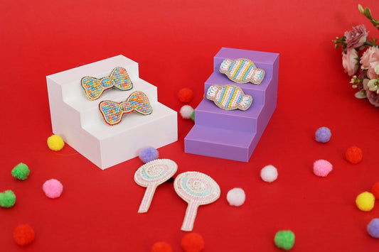 Colorful Bow Embroidered Clips Set - Twisty Locks  - Kids and Women Hair Accessories, Fashion Clothing and Jewellery India