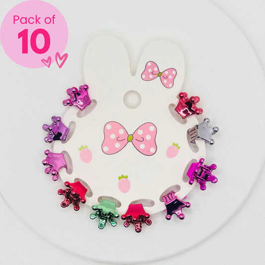 Crown Mini Claw Clips - Set of 10 - Twisty Locks  - Kids and Women Hair Accessories, Fashion Clothing and Jewellery India
