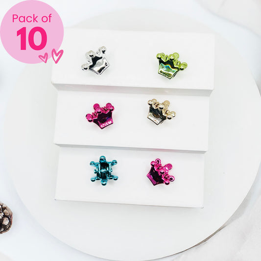 Crown Mini Claw Clips - Set of 10 - Twisty Locks  - Kids and Women Hair Accessories, Fashion Clothing and Jewellery India
