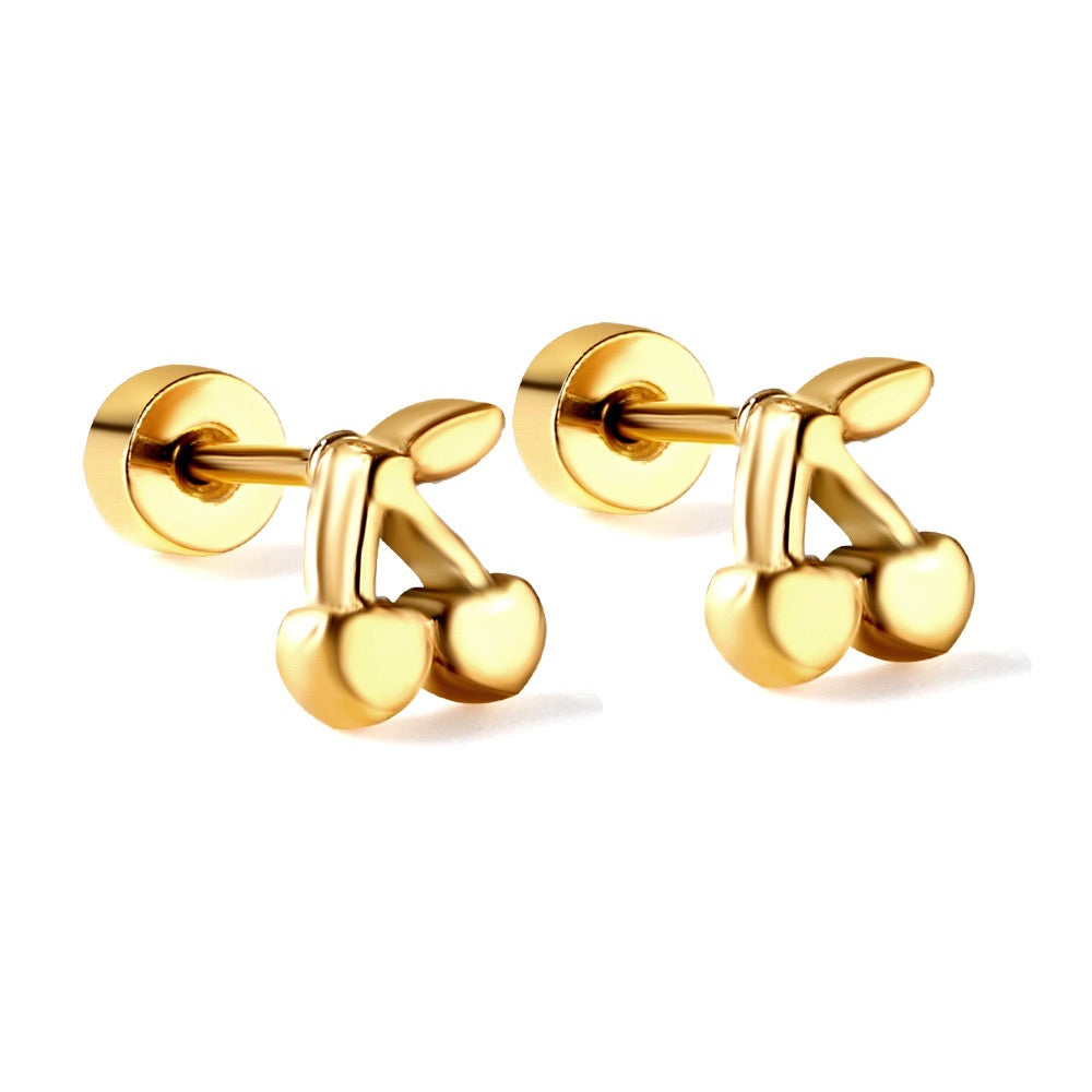 Cute Cherry 18K Gold Plated Children's Earrings - Twisty Locks  - Kids and Women Hair Accessories, Fashion Clothing and Jewellery India