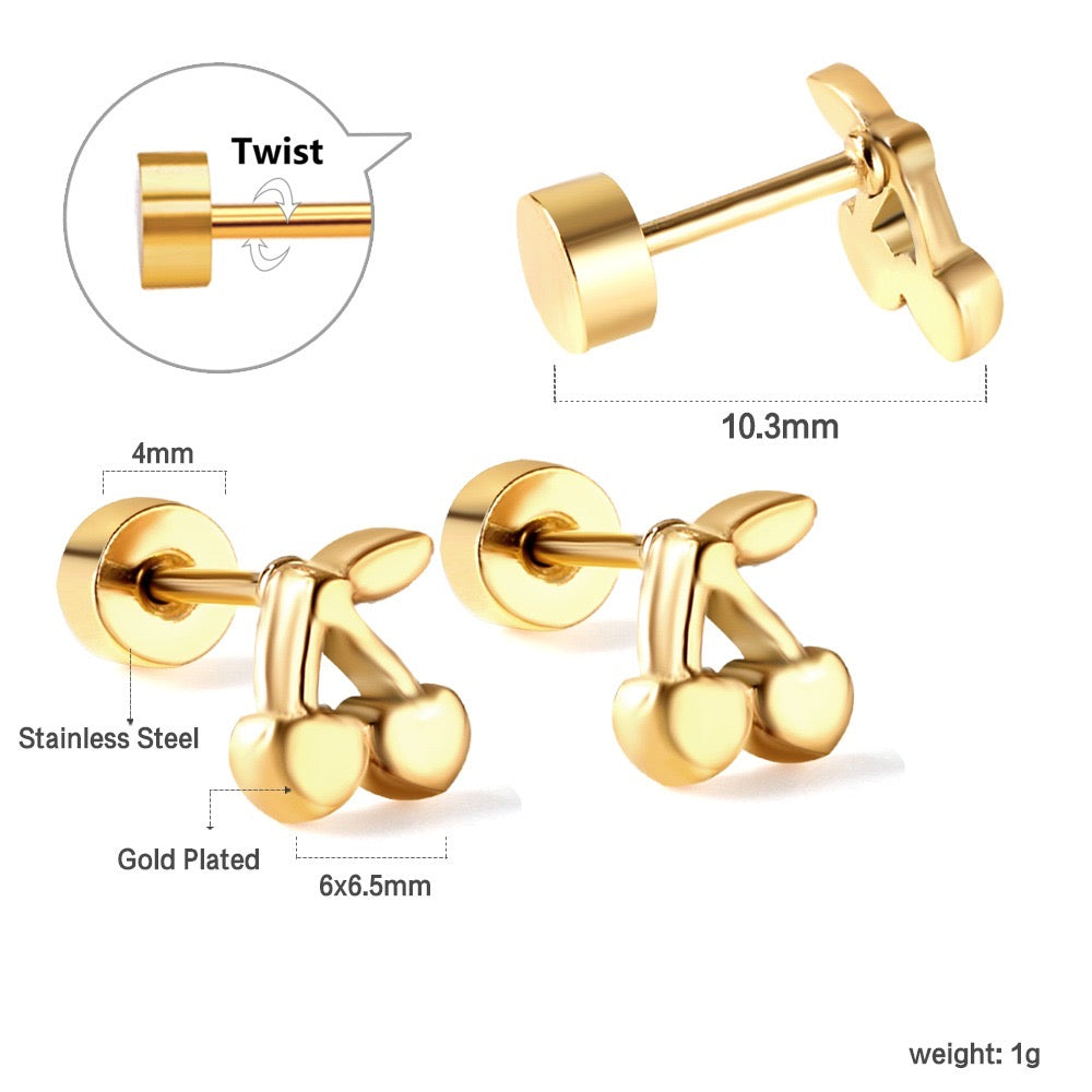 Cute Cherry 18K Gold Plated Children's Earrings - Twisty Locks  - Kids and Women Hair Accessories, Fashion Clothing and Jewellery India