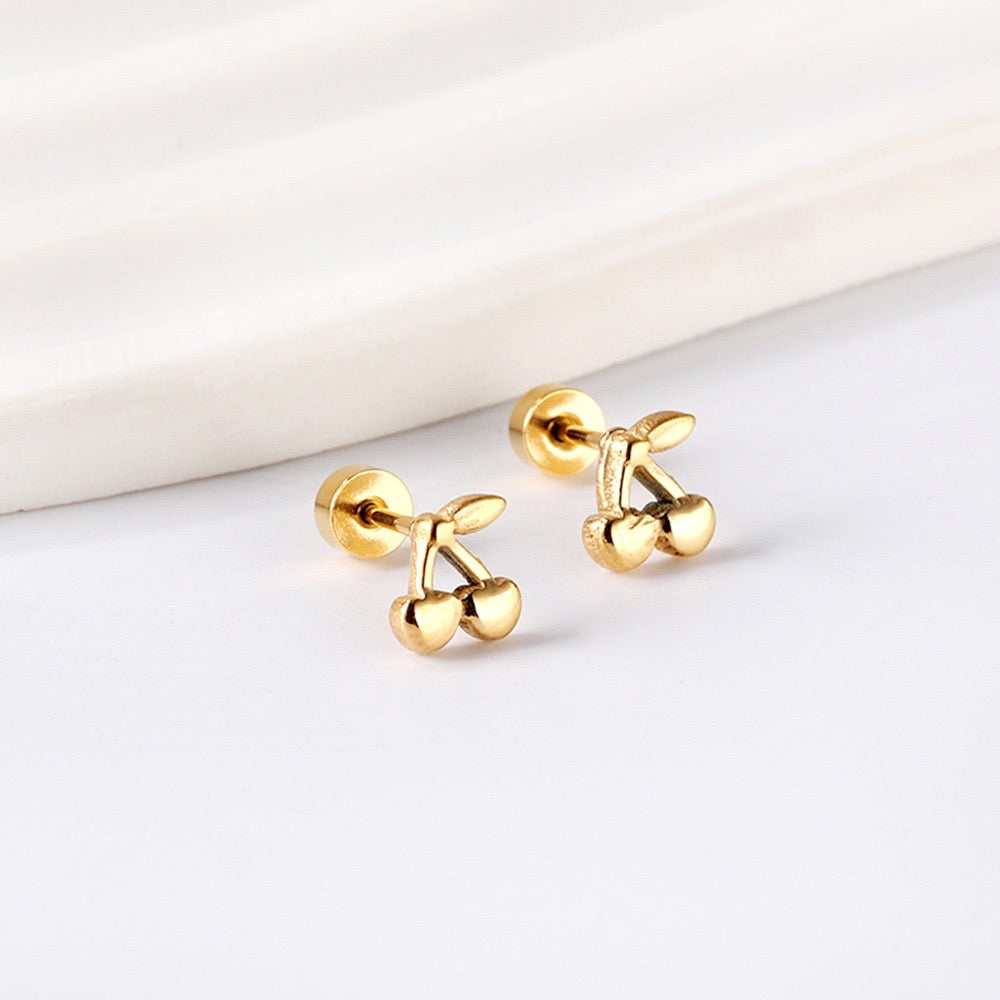 Cute Cherry 18K Gold Plated Children's Earrings - Twisty Locks  - Kids and Women Hair Accessories, Fashion Clothing and Jewellery India