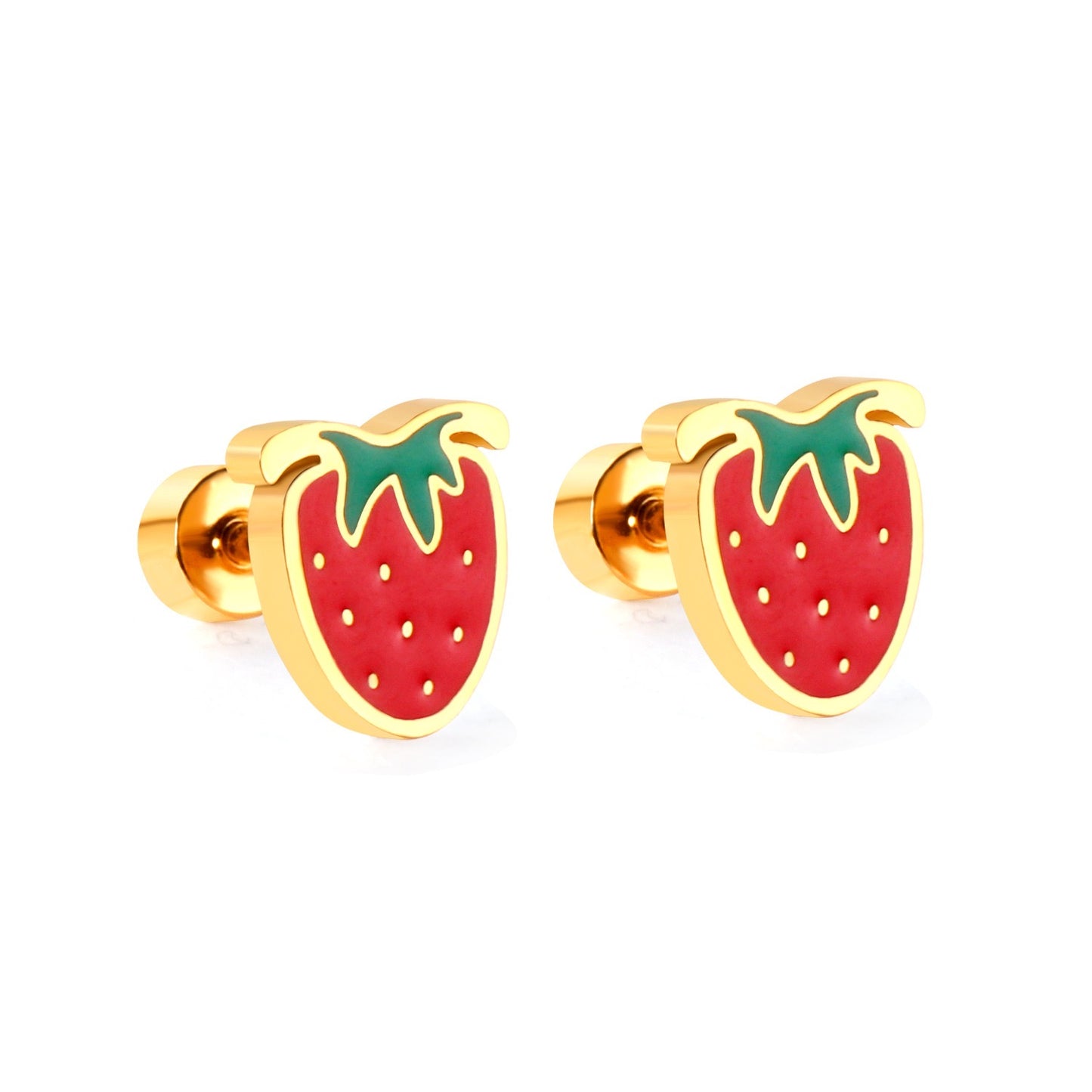 Cute Strawberry 18K Gold Plated Children's Earrings - Twisty Locks  - Kids and Women Hair Accessories, Fashion Clothing and Jewellery India