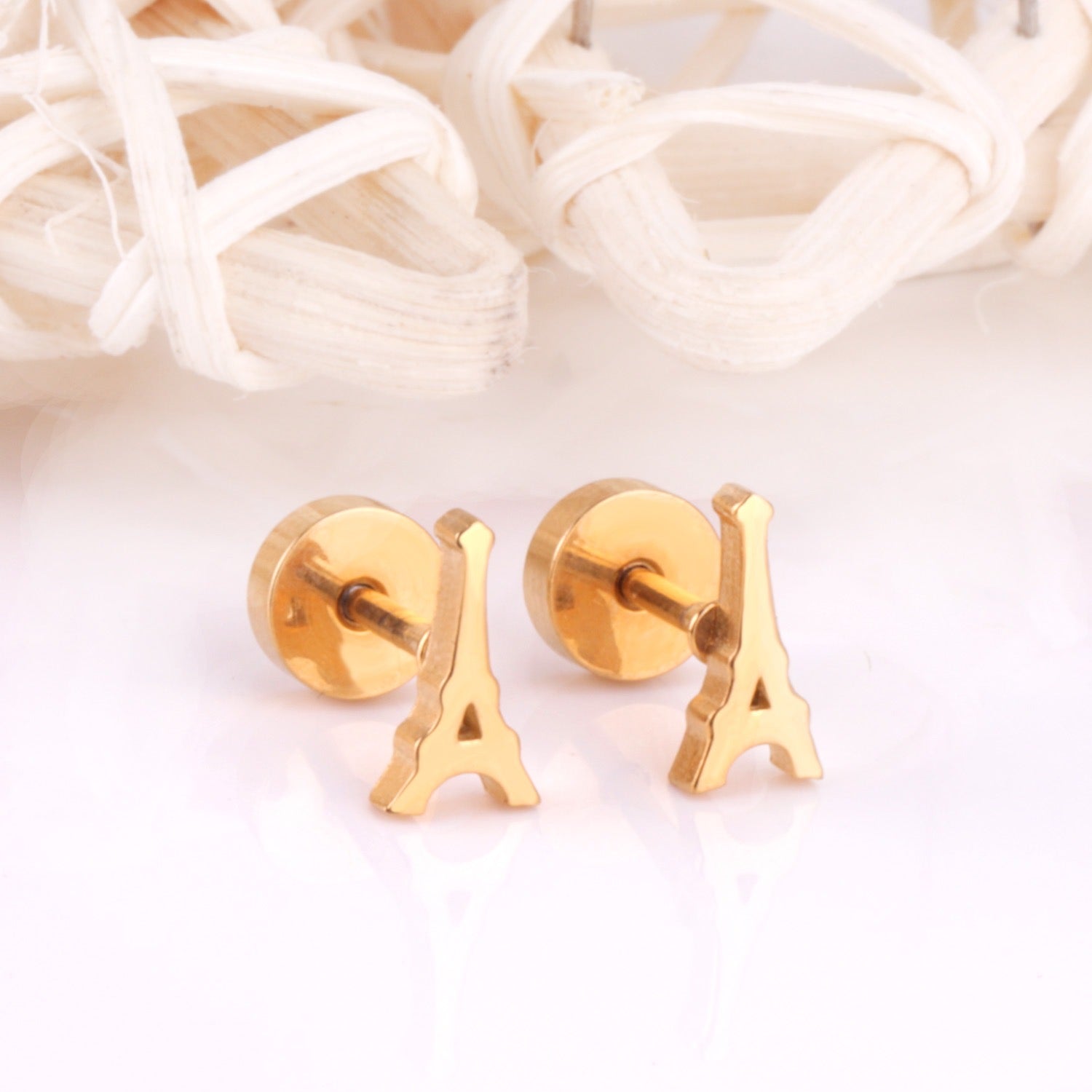 Eiffel Tower gold earrings side angle – travel lover kids jewellery by Twisty Locks