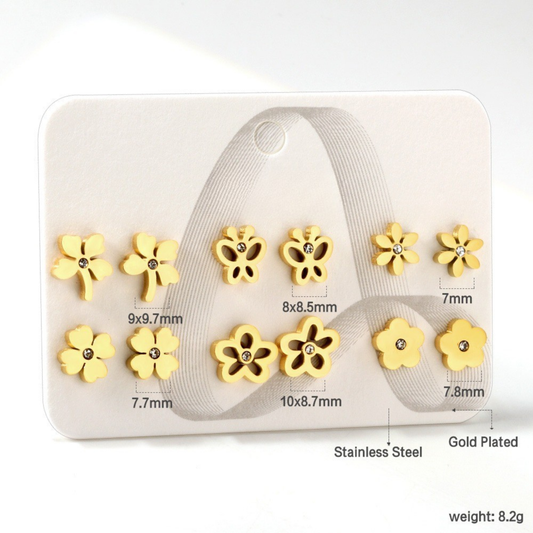 Floral Sparkle 18K Gold Plated Children's Earrings Set of 6 - Twisty Locks  - Kids and Women Hair Accessories, Fashion Clothing and Jewellery India