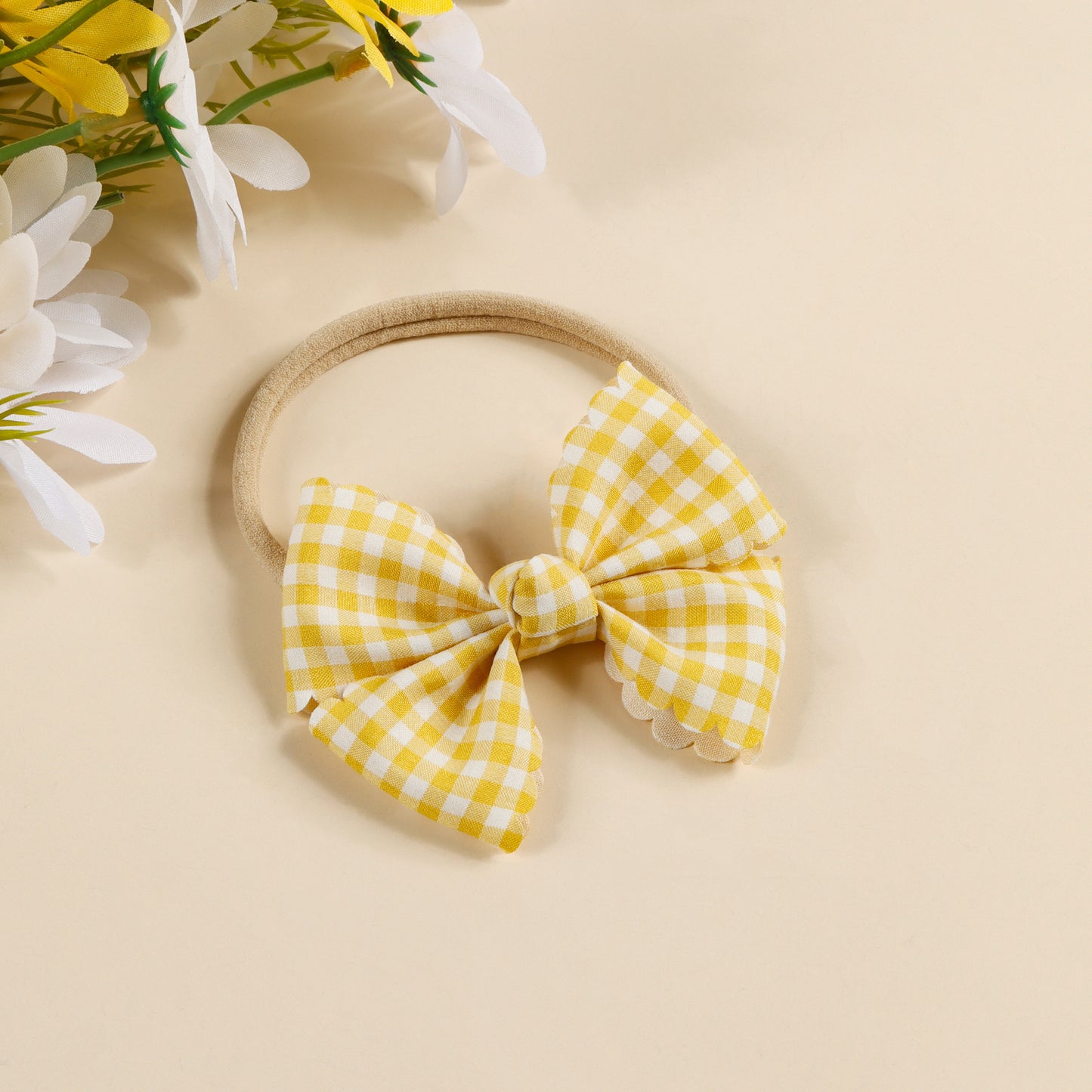 Gingham Bow Baby Yellow Headband – Soft & Sweet - Twisty Locks  - Kids and Women Hair Accessories, Fashion Clothing and Jewellery India