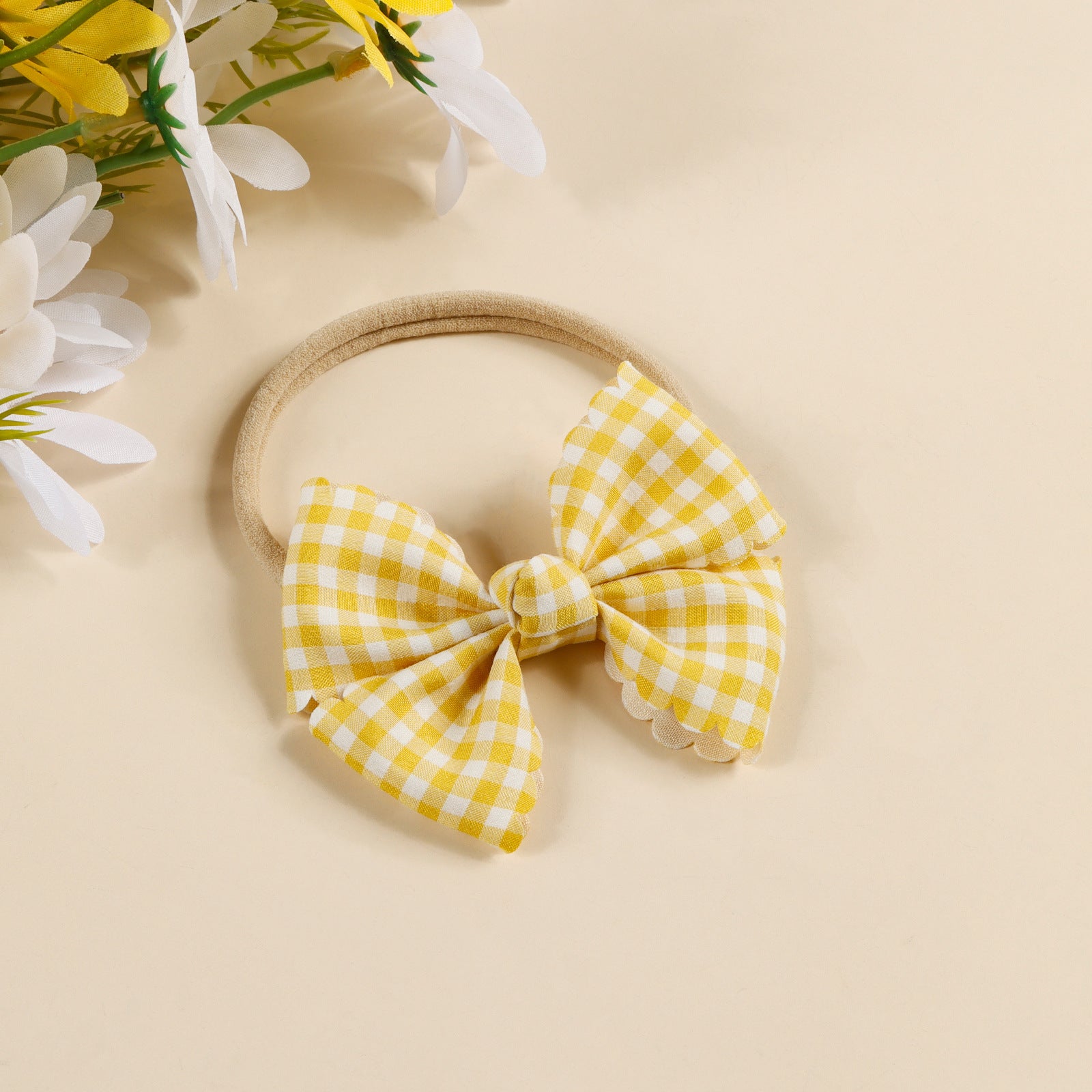 Gingham Bow Baby Yellow Headband – Soft & Sweet - Twisty Locks  - Kids and Women Hair Accessories, Fashion Clothing and Jewellery India