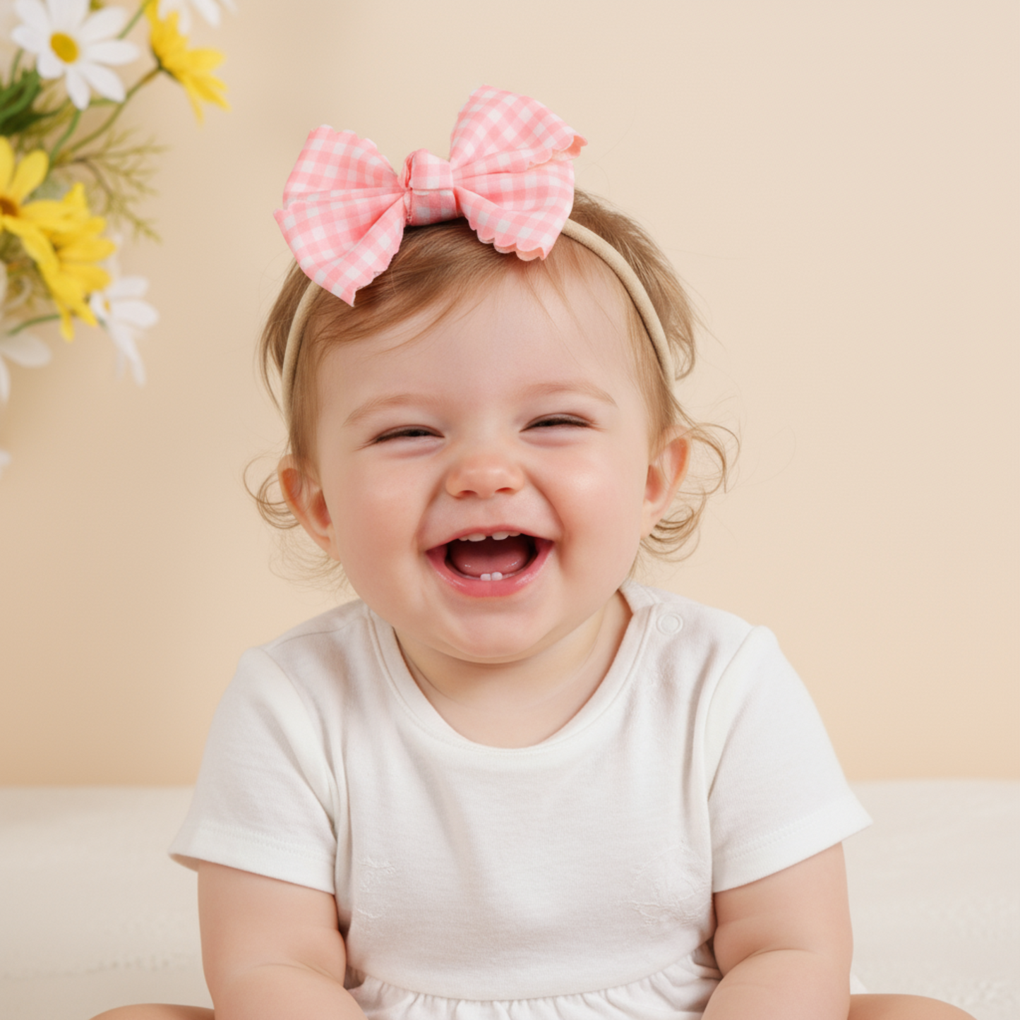 Gingham Bow Baby Pink Headband – Soft & Sweet - Twisty Locks  - Kids and Women Hair Accessories, Fashion Clothing and Jewellery India