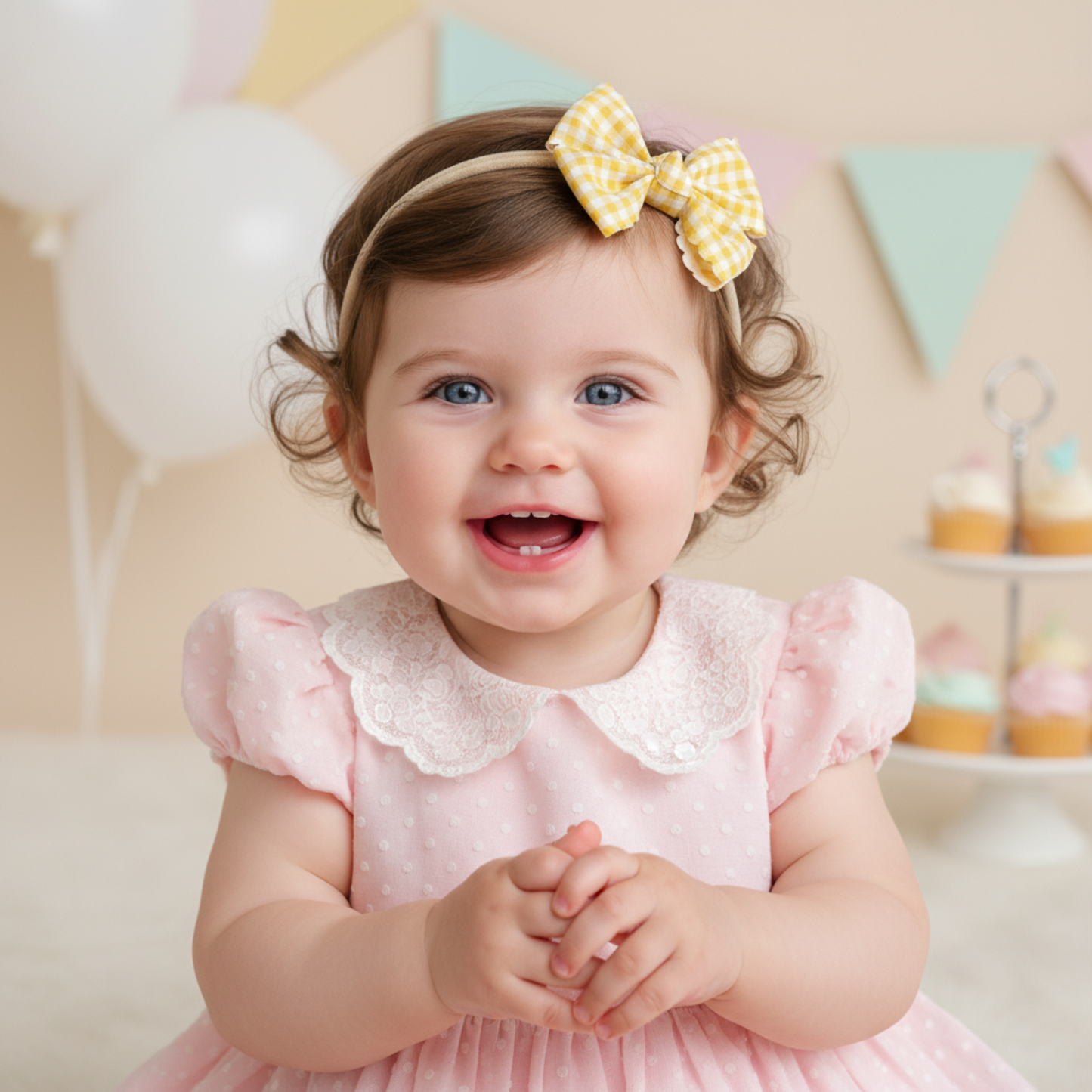 Gingham Bow Baby Yellow Headband – Soft & Sweet - Twisty Locks  - Kids and Women Hair Accessories, Fashion Clothing and Jewellery India