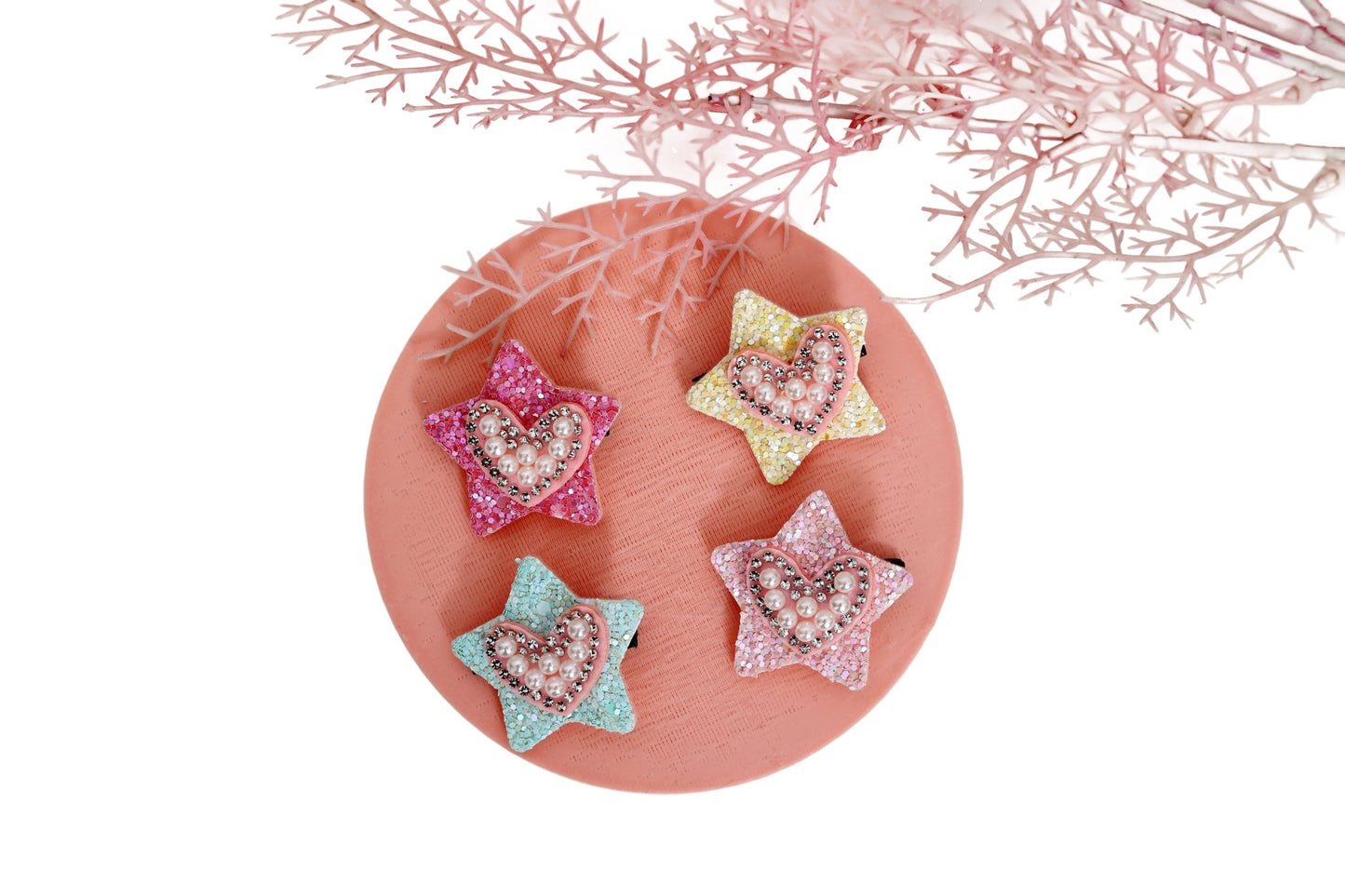Glitter Heart & Star Clips - Set of 4 - Twisty Locks  - Kids and Women Hair Accessories, Fashion Clothing and Jewellery India