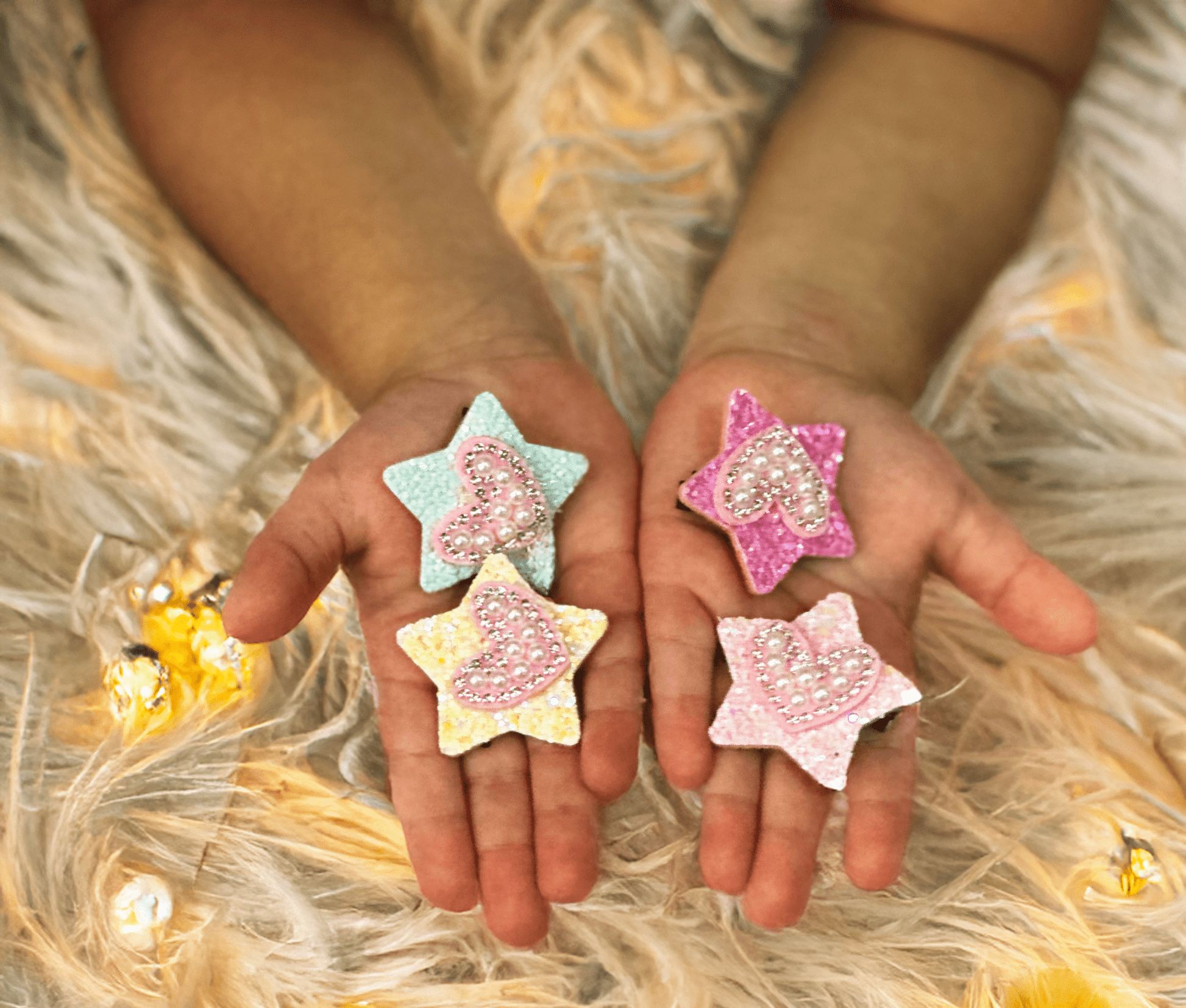 Glitter Heart & Star Clips - Set of 4 - Twisty Locks  - Kids and Women Hair Accessories, Fashion Clothing and Jewellery India