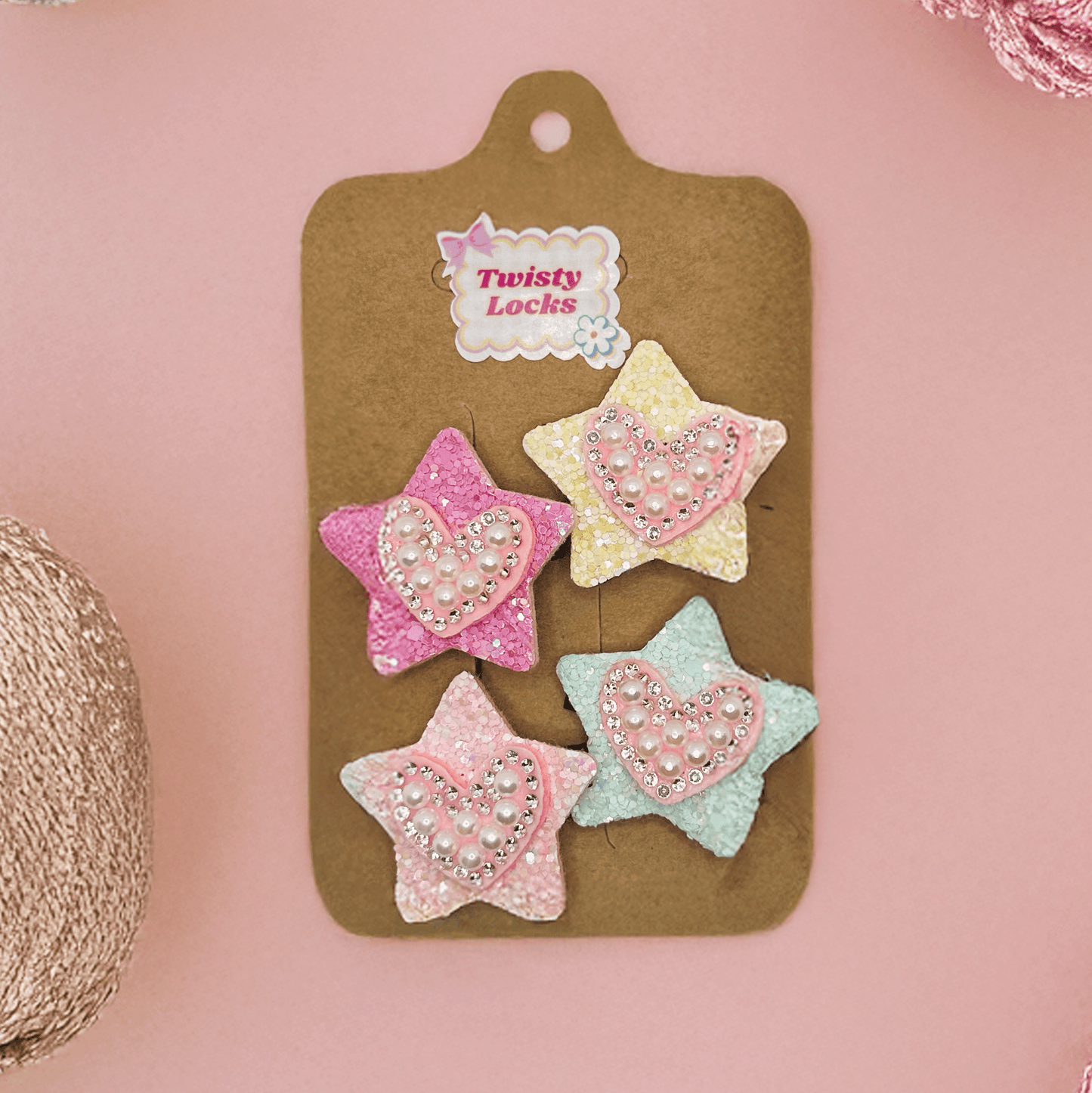 Glitter Heart & Star Clips - Set of 4 - Twisty Locks  - Kids and Women Hair Accessories, Fashion Clothing and Jewellery India