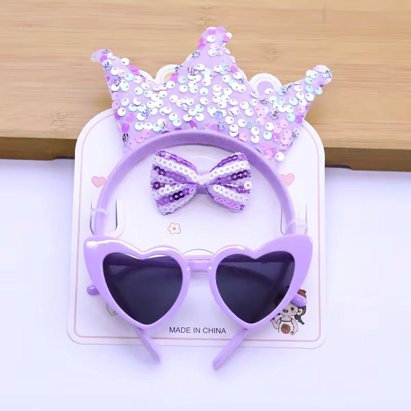 Glittery Crown, Sunglasses and Bow Set of 3 - Twisty Locks  - Kids and Women Hair Accessories, Fashion Clothing and Jewellery India