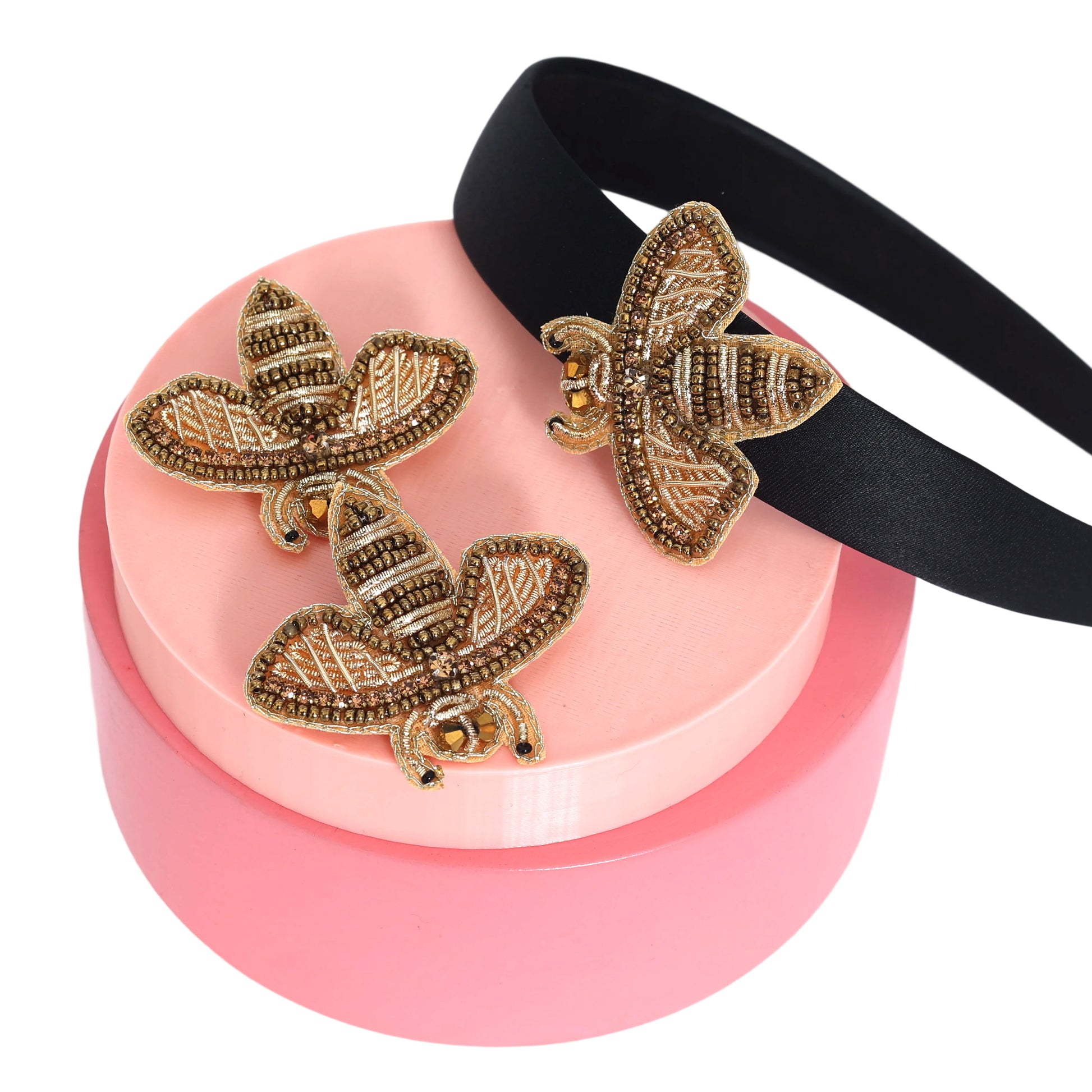Gold Bee Black Hairband - Twisty Locks  - Kids and Women Hair Accessories, Fashion Clothing and Jewellery India