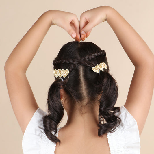 Golden Heart Clips - Set of 2 - Twisty Locks  - Kids and Women Hair Accessories, Fashion Clothing and Jewellery India