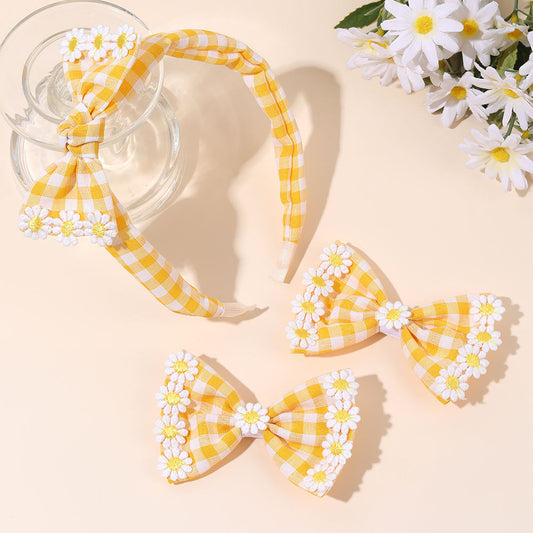 Fabric Gingham Hairband and Bows Set for girls – classic check set of 3 by Twisty Locks