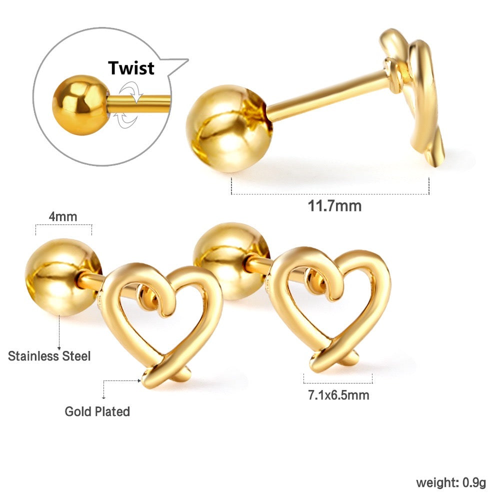 Heart Knot 18K Gold Plated Children's Earrings - Twisty Locks  - Kids and Women Hair Accessories, Fashion Clothing and Jewellery India