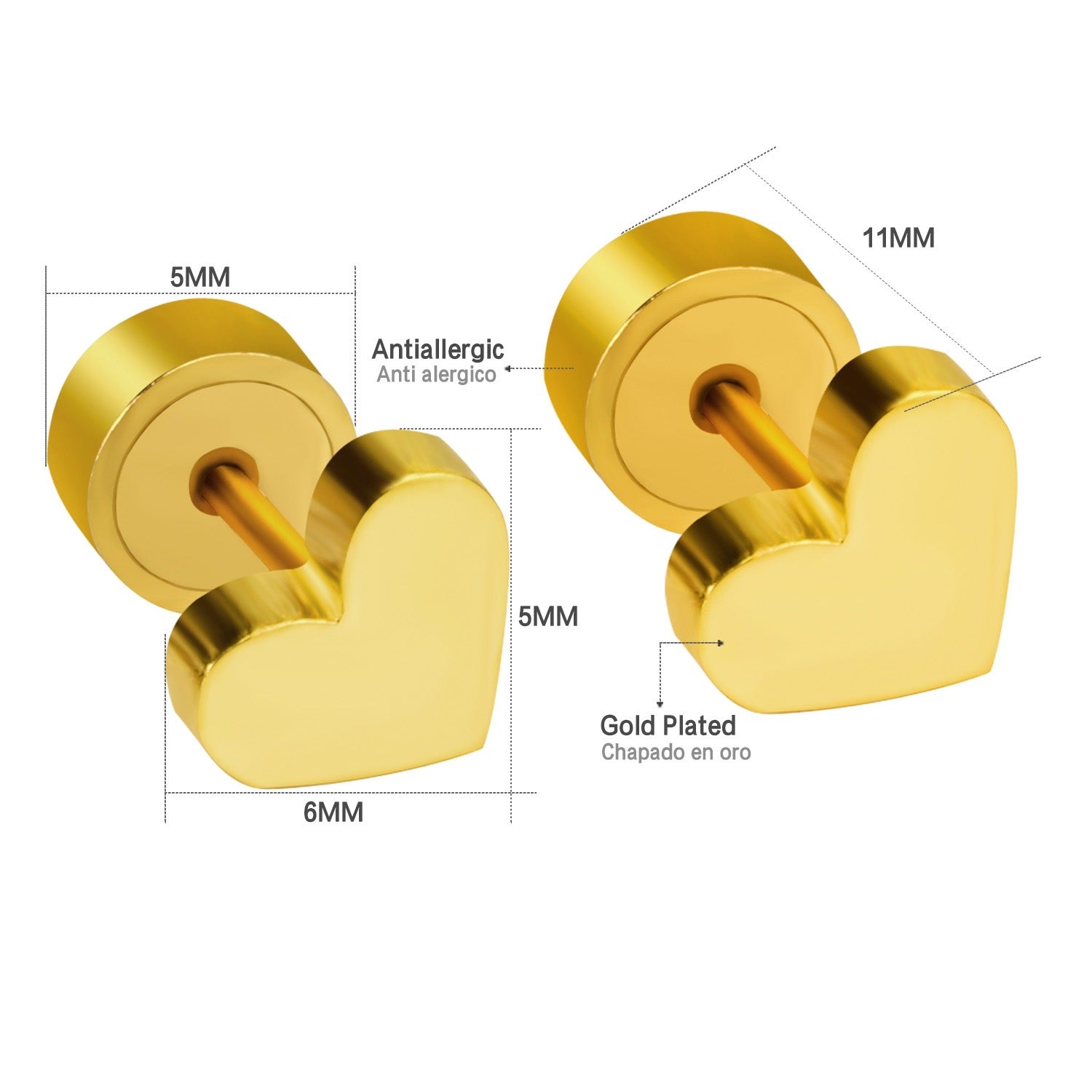 Hearts 18K Gold Plated Children's Earrings - Twisty Locks  - Kids and Women Hair Accessories, Fashion Clothing and Jewellery India
