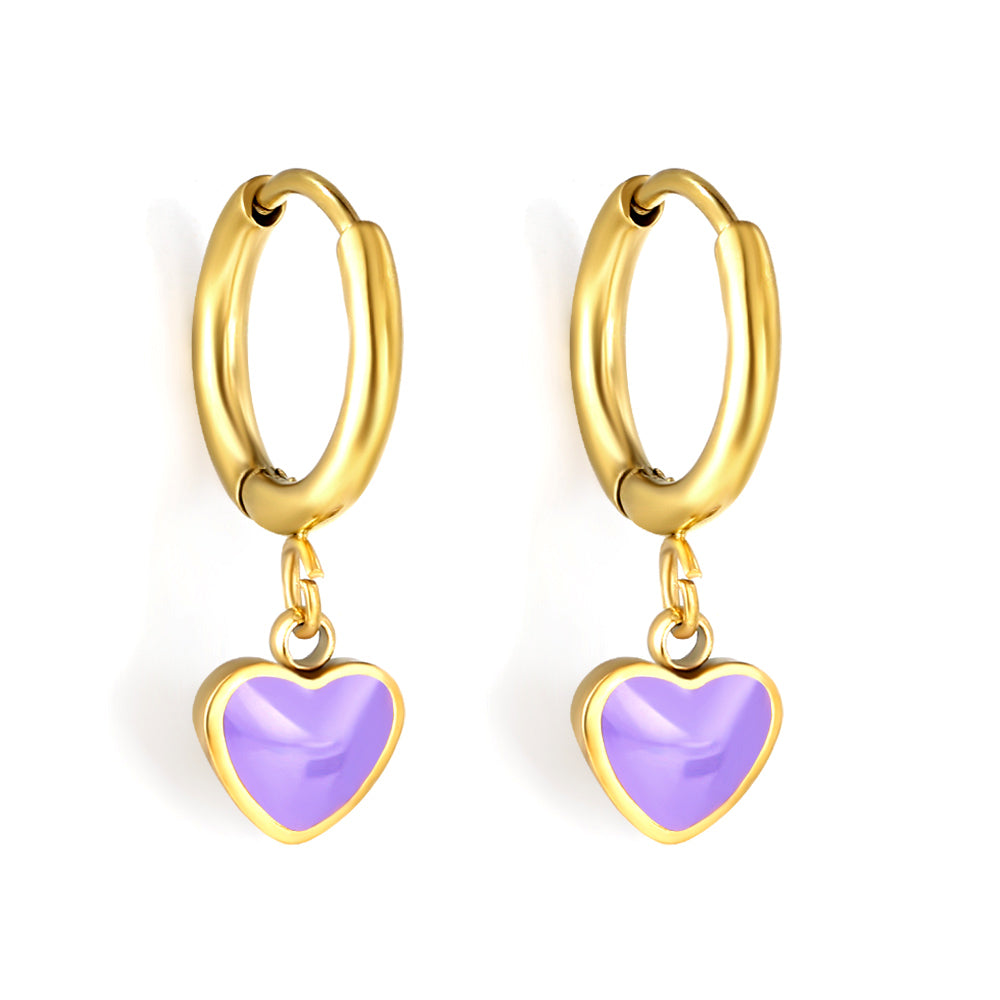 Lavender Hearts gold earrings – main product shot on white by Twisty Locks