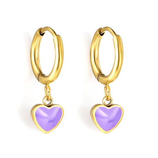 Lavender Hearts gold earrings – main product shot on white by Twisty Locks