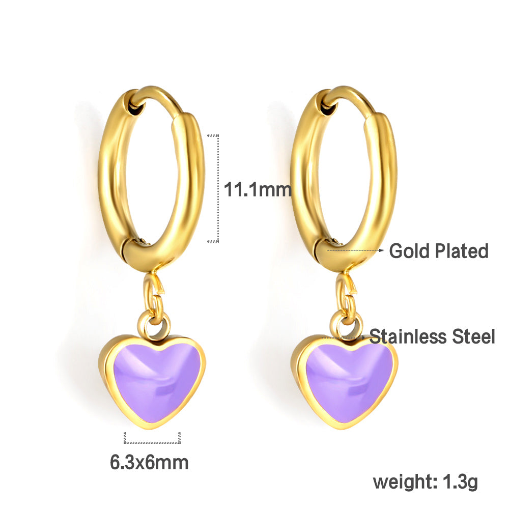 Lavender Hearts gold earrings detail – lavender heart close-up by Twisty Locks