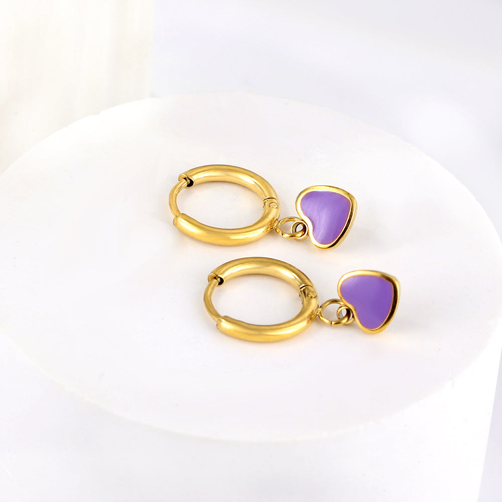 Lavender Hearts gold earrings side angle – poke free kids jewellery by Twisty Locks