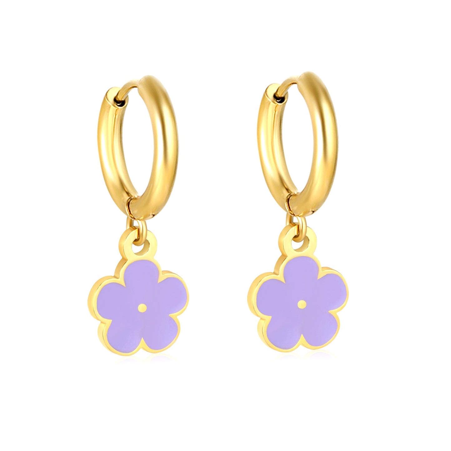 Lavender Flower Hoops 18K Gold Plated Children's Earrings - Twisty Locks  - Kids and Women Hair Accessories, Fashion Clothing and Jewellery India