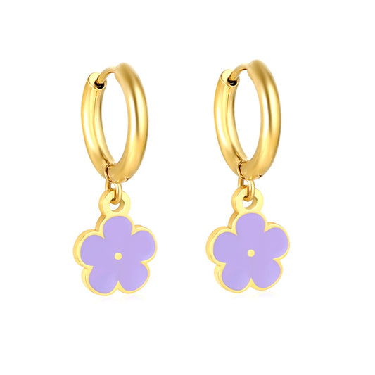 Lavender Flower Hoops 18K Gold Plated Children's Earrings - Twisty Locks  - Kids and Women Hair Accessories, Fashion Clothing and Jewellery India