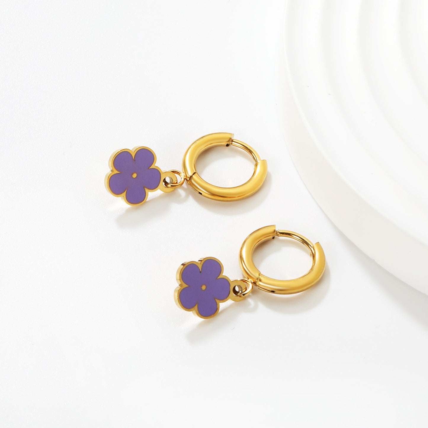 Lavender Flower Hoops 18K Gold Plated Children's Earrings - Twisty Locks  - Kids and Women Hair Accessories, Fashion Clothing and Jewellery India