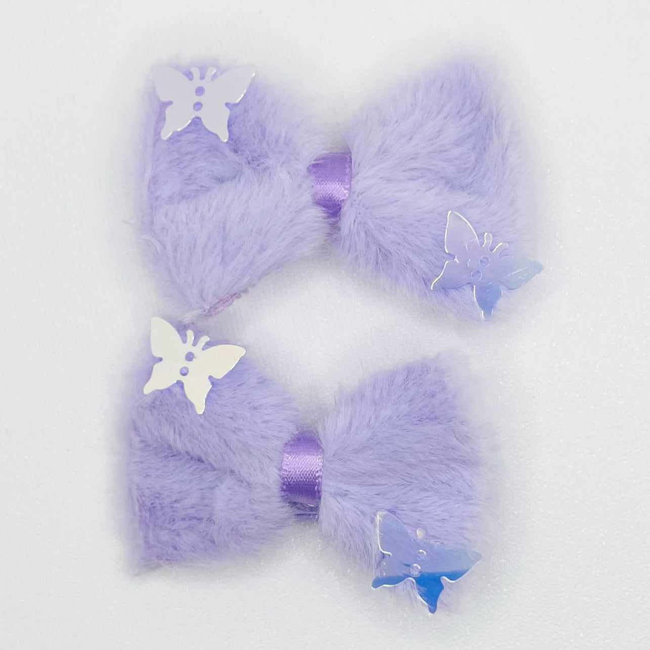 Lavender Furry Bow Clips - Set of 2 - Twisty Locks  - Kids and Women Hair Accessories, Fashion Clothing and Jewellery India