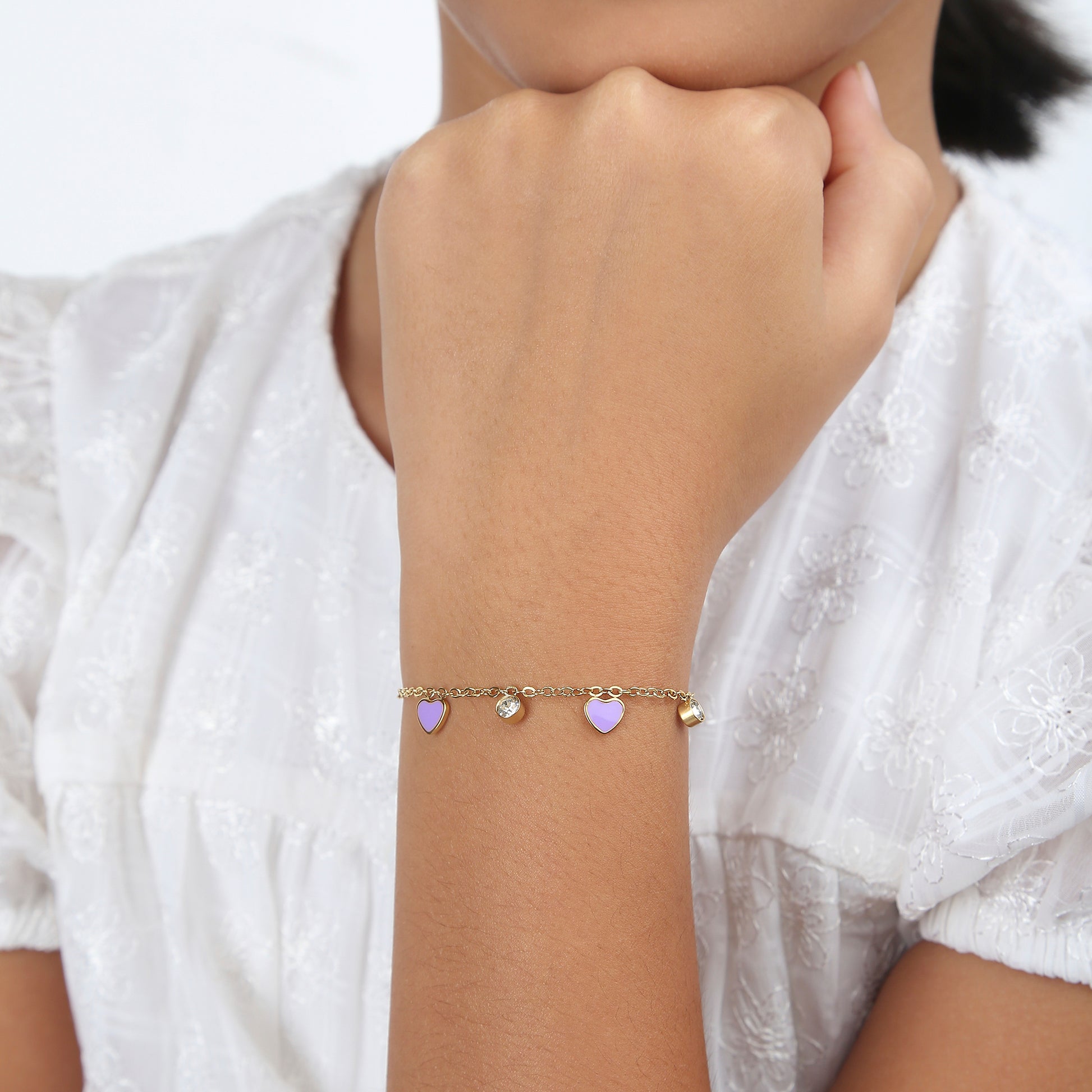 Lavender Heart 18K Gold Plated Children's Bracelet - Twisty Locks  - Kids and Women Hair Accessories, Fashion Clothing and Jewellery India