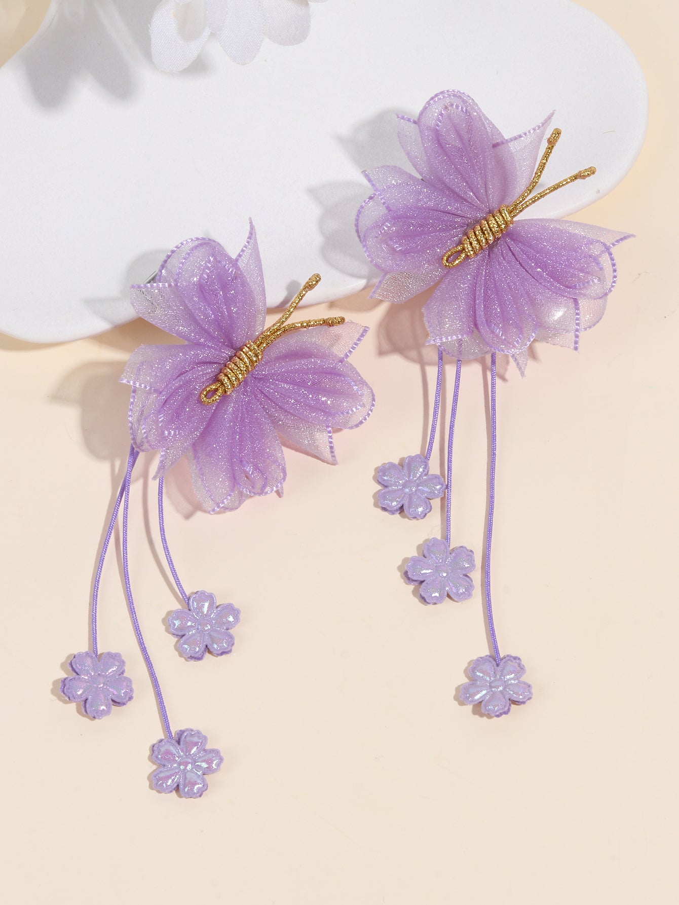 Lavender Organza Butterfly Clips with Floral Tail - Set of 2 - Twisty Locks  - Kids and Women Hair Accessories, Fashion Clothing and Jewellery India