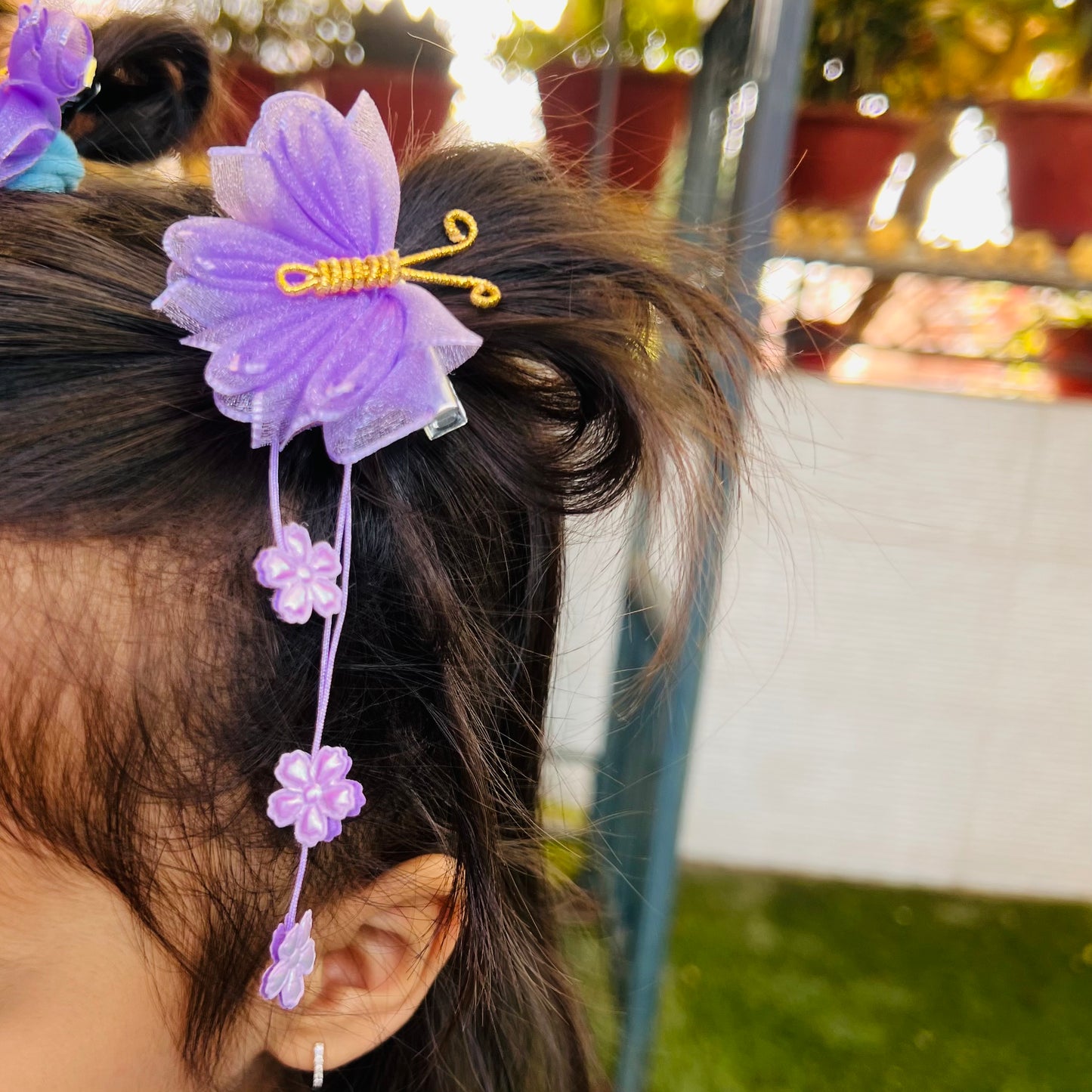 Lavender Organza Butterfly Clips with Floral Tail - Set of 2 - Twisty Locks  - Kids and Women Hair Accessories, Fashion Clothing and Jewellery India