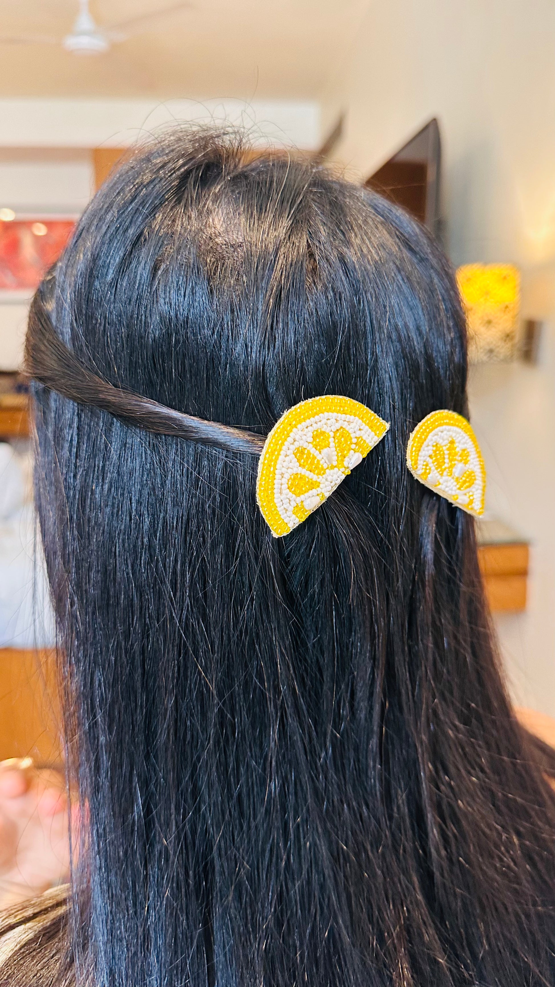 Lemon Embroidered Hair Clips Set - Twisty Locks  - Kids and Women Hair Accessories, Fashion Clothing and Jewellery India