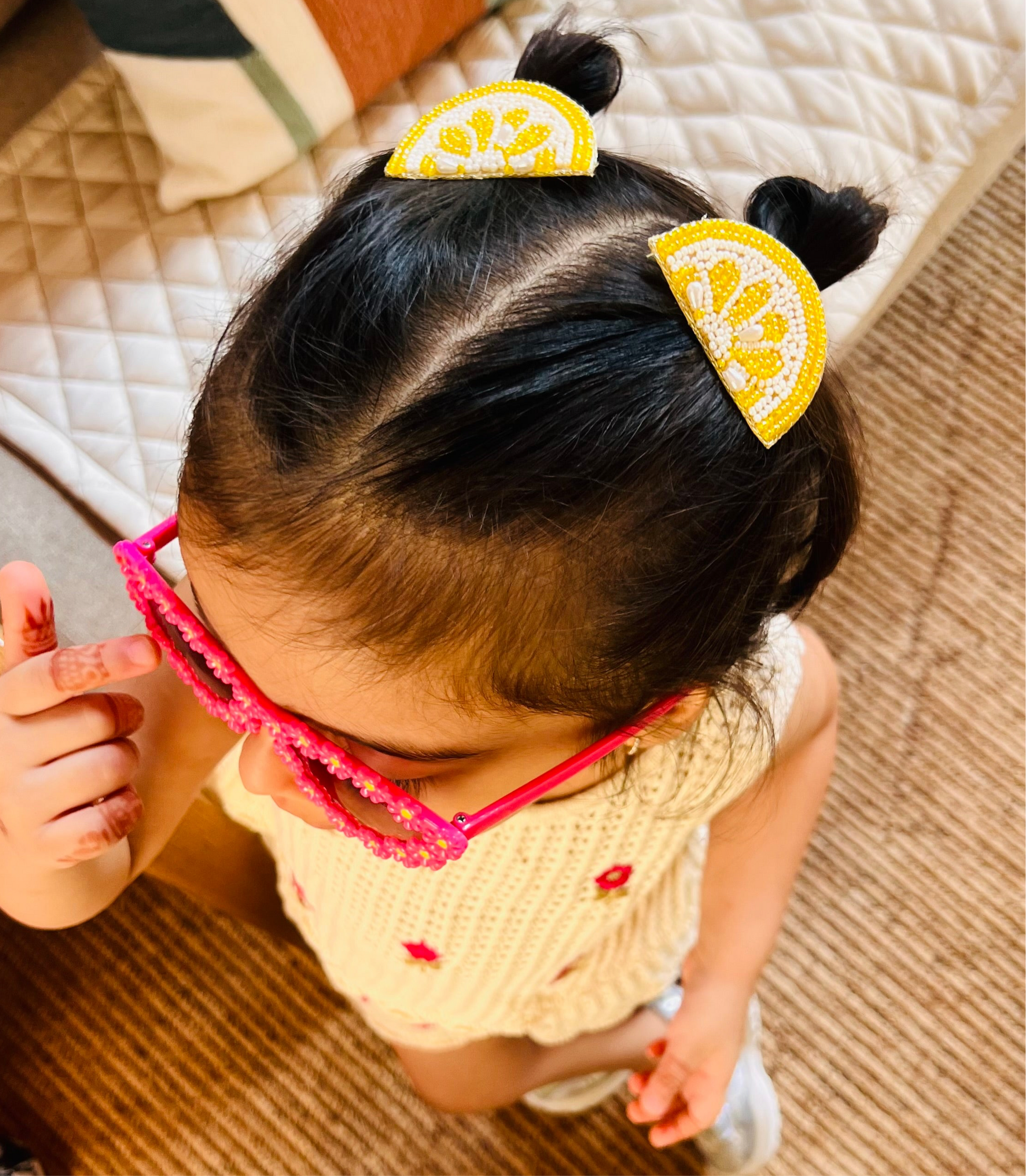 Lemon Embroidered Hair Clips Set - Twisty Locks  - Kids and Women Hair Accessories, Fashion Clothing and Jewellery India