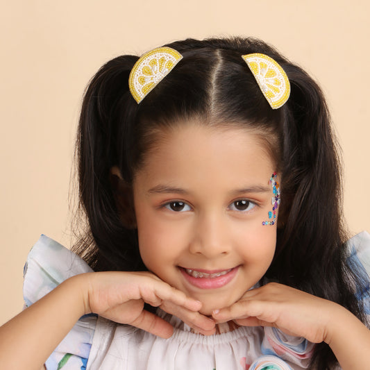 Lemon Embroidered Hair Clips Set - Twisty Locks  - Kids and Women Hair Accessories, Fashion Clothing and Jewellery India