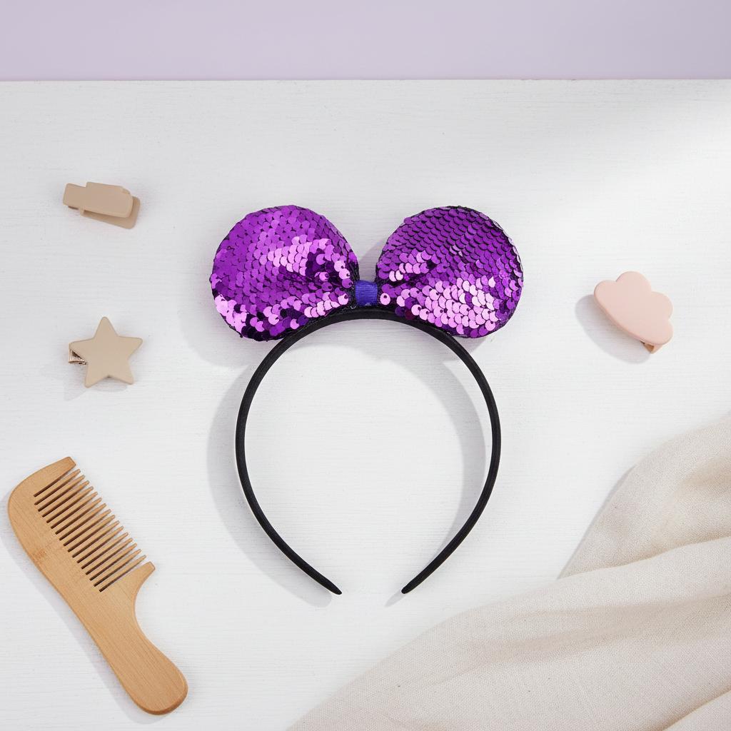 Minnie Purple Sequin Party Hairband - Twisty Locks  - Kids and Women Hair Accessories, Fashion Clothing and Jewellery India
