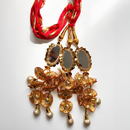 Oval Mirror Parandi Braid- Red - Twisty Locks  - Kids and Women Hair Accessories, Fashion Clothing and Jewellery India