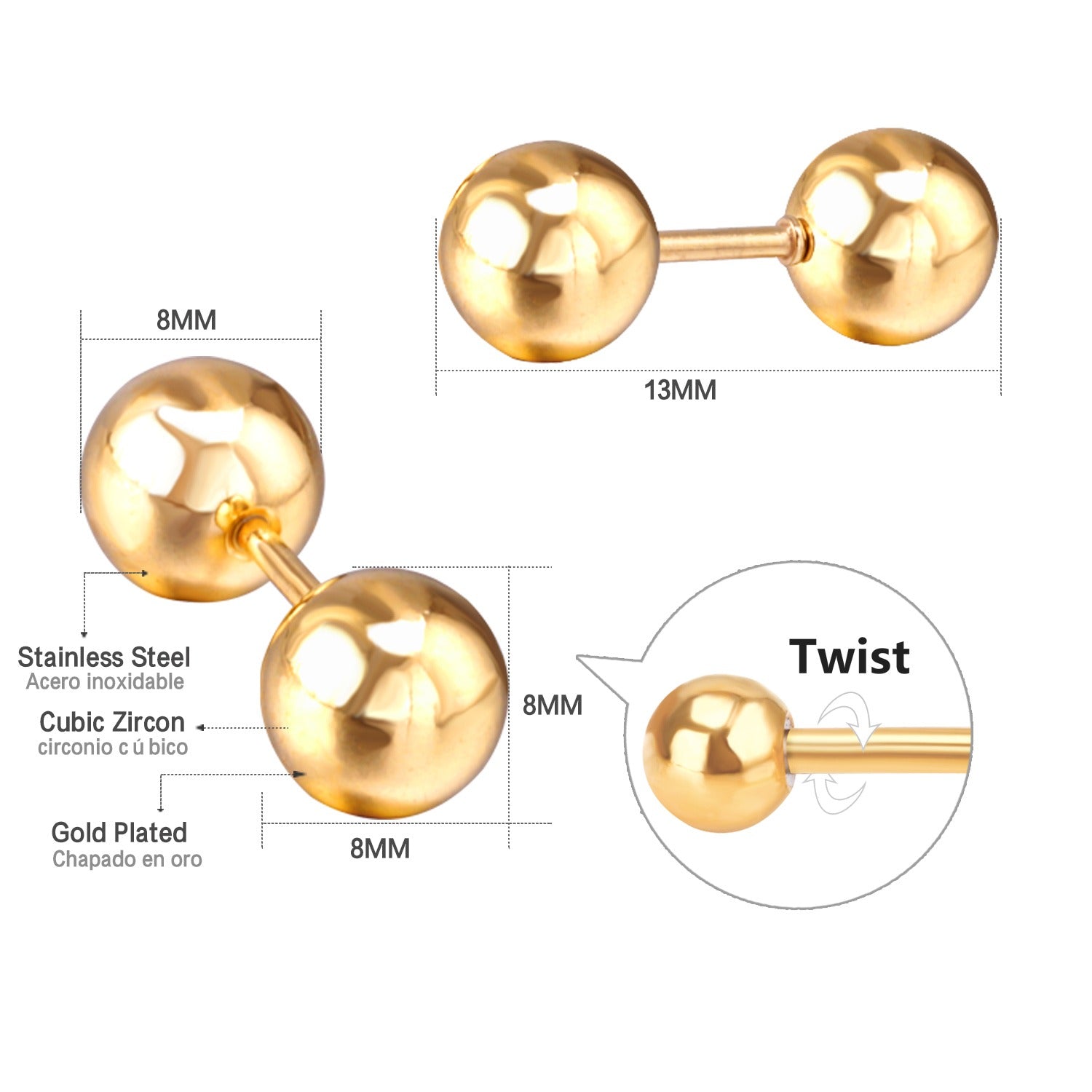 Double Ball Stud earrings on model – women's gold jewellery by Twisty Locks