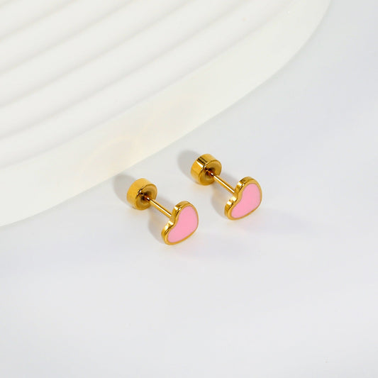 Pink Heart gold earrings detail view – kids jewellery by Twisty Locks