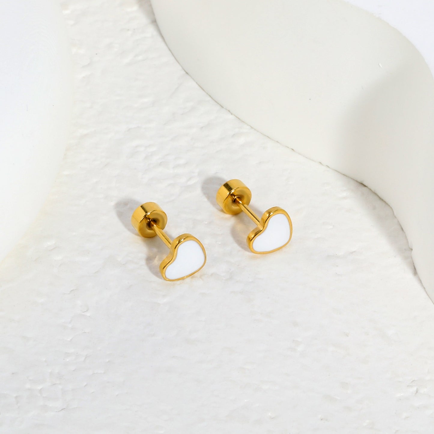 White Heart 18K Gold Plated Children's Earrings