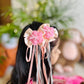 Peach Ribbon & Pearl Tail Flower Bows - Set of 2 - Twisty Locks  - Kids and Women Hair Accessories, Fashion Clothing and Jewellery India