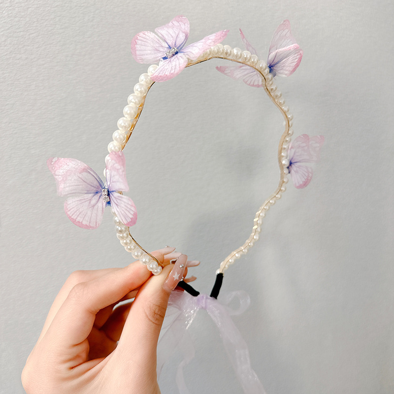 Pearl and Organza Butterfly Party Hairband - Twisty Locks  - Kids and Women Hair Accessories, Fashion Clothing and Jewellery India