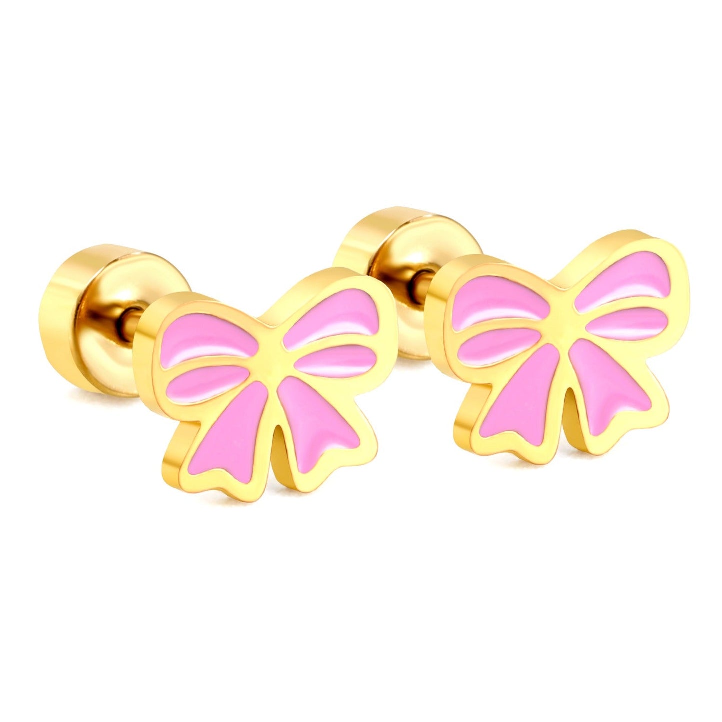 Pink Bow 18K Gold Plated Children's Earrings - Twisty Locks  - Kids and Women Hair Accessories, Fashion Clothing and Jewellery India