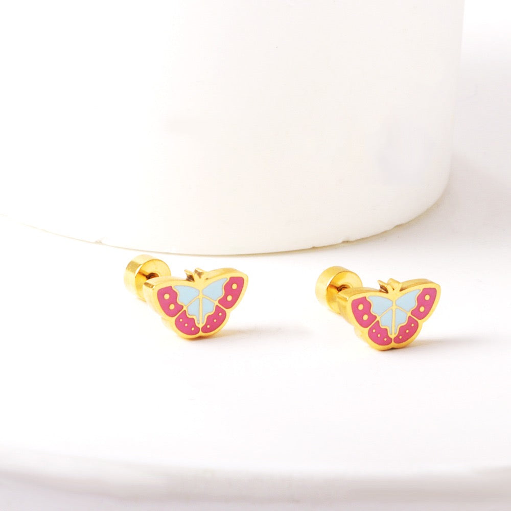 Pink Butterfly 18K Gold Plated Children's Earrings - Twisty Locks  - Kids and Women Hair Accessories, Fashion Clothing and Jewellery India