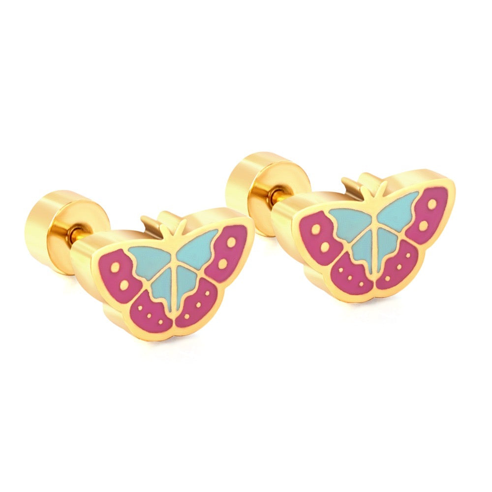 Pink Butterfly 18K Gold Plated Children's Earrings - Twisty Locks  - Kids and Women Hair Accessories, Fashion Clothing and Jewellery India