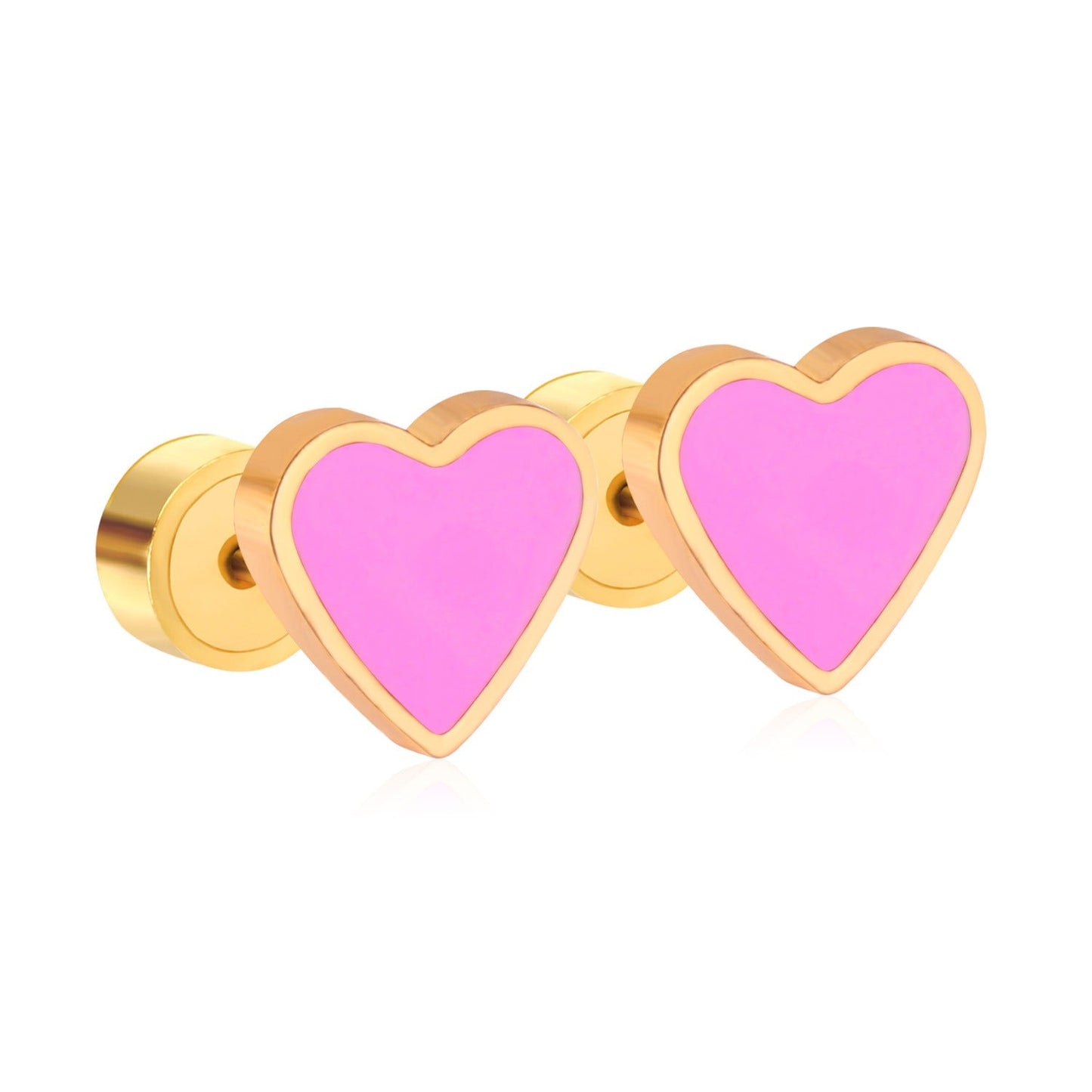 Pink Heart 18K Gold Plated Children's Earrings - Twisty Locks  - Kids and Women Hair Accessories, Fashion Clothing and Jewellery India