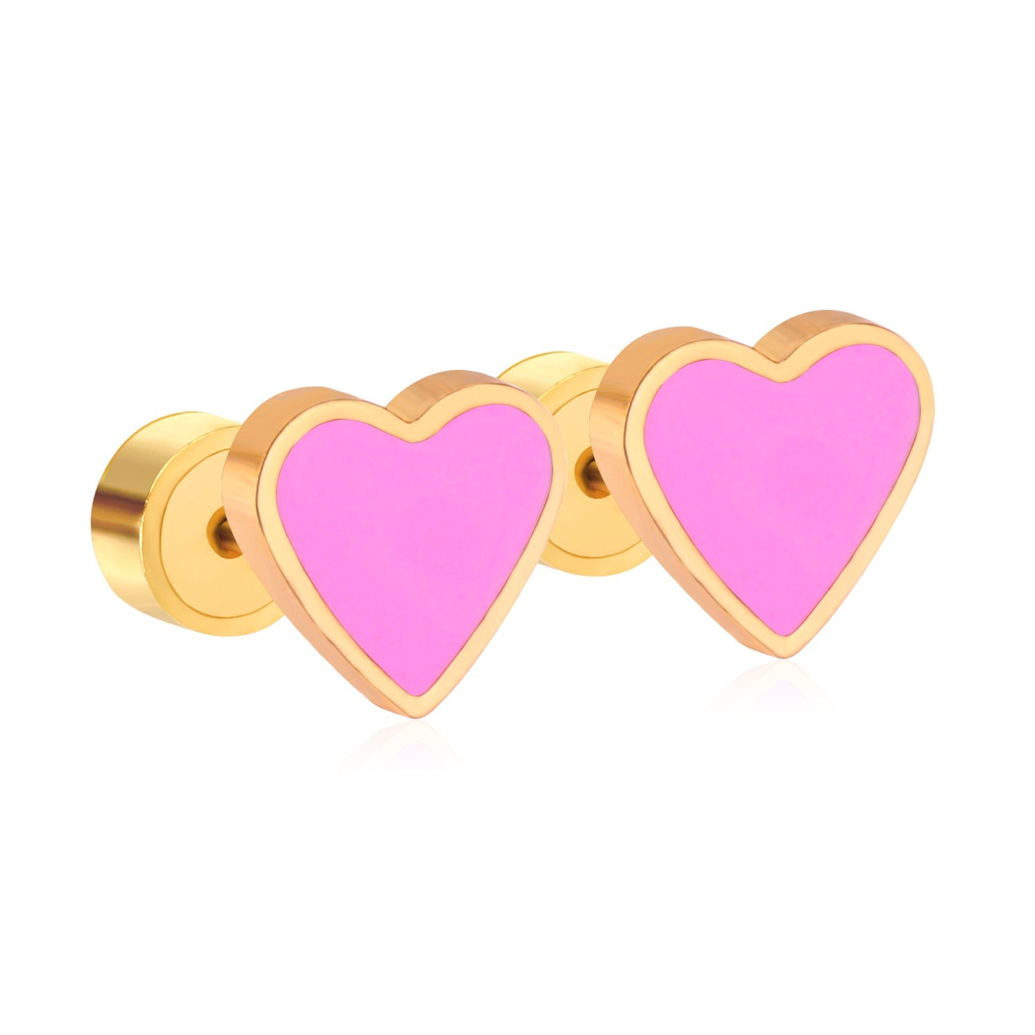 Pink Heart 18K Gold Plated Children's Earrings - Twisty Locks  - Kids and Women Hair Accessories, Fashion Clothing and Jewellery India