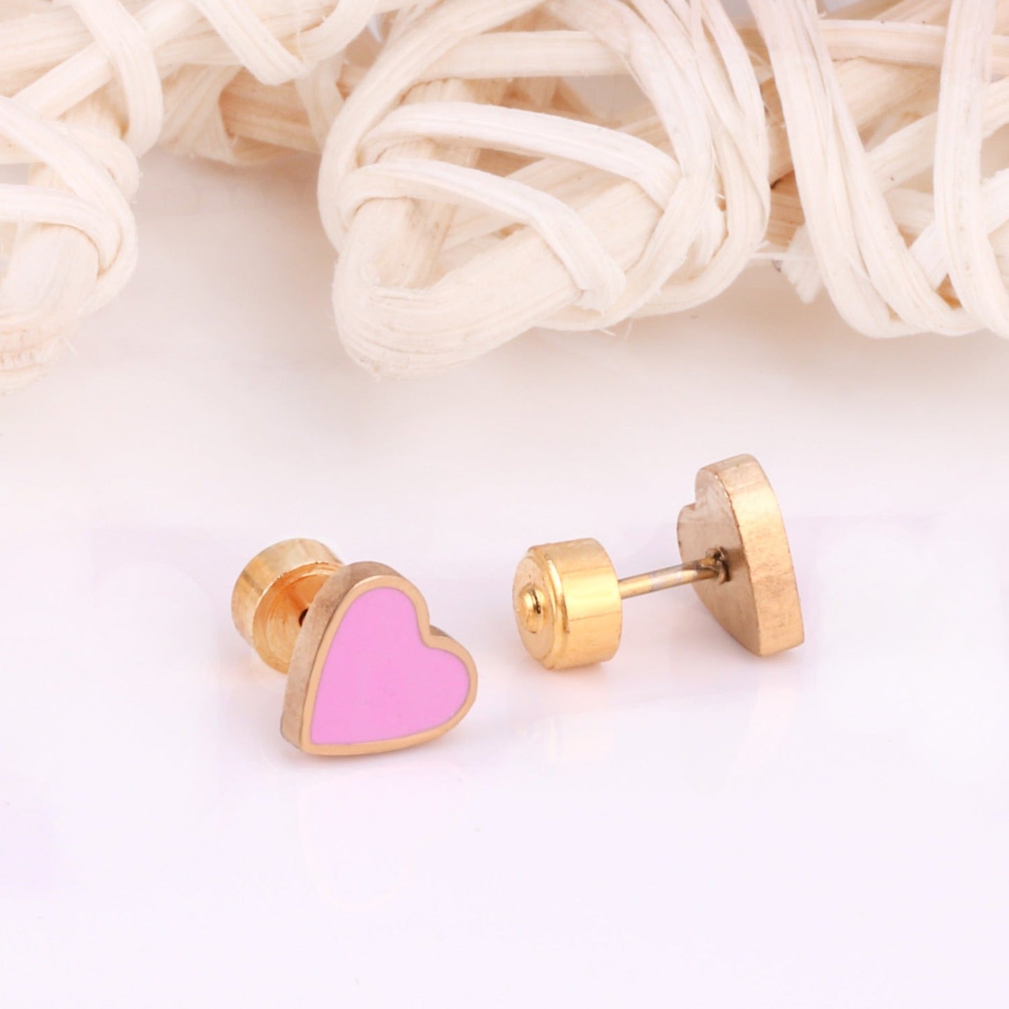 Pink Heart 18K Gold Plated Children's Earrings - Twisty Locks  - Kids and Women Hair Accessories, Fashion Clothing and Jewellery India