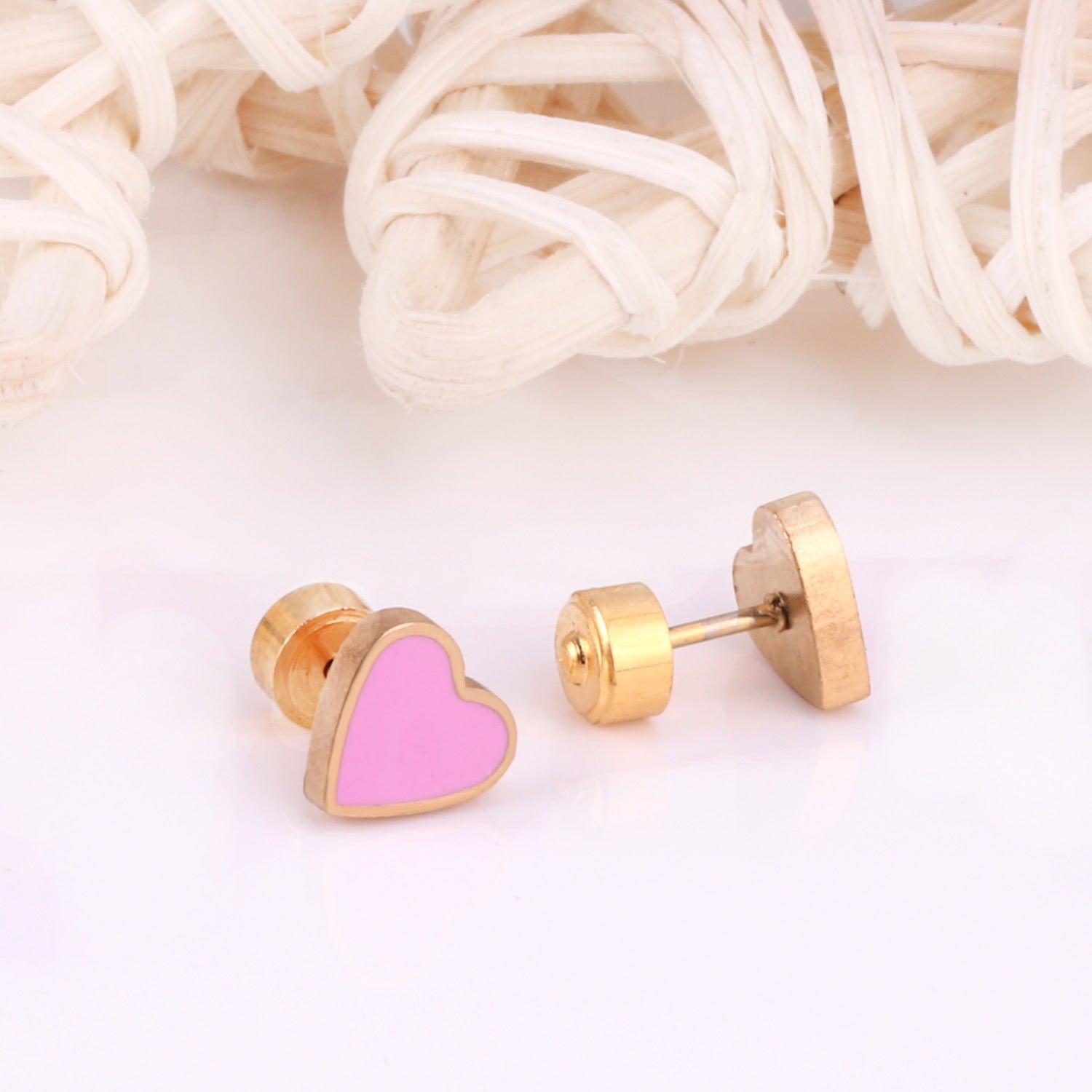 Pink Heart 18K Gold Plated Children's Earrings - Twisty Locks  - Kids and Women Hair Accessories, Fashion Clothing and Jewellery India